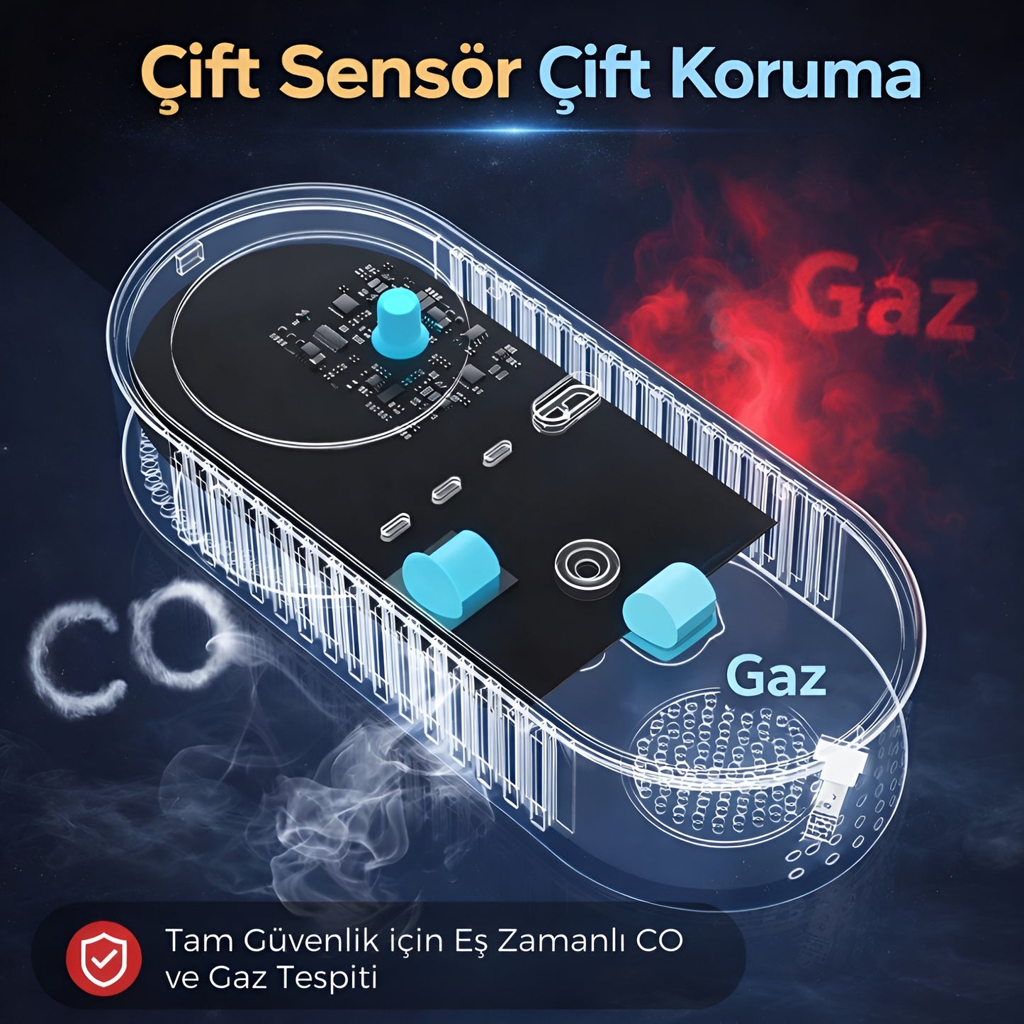 Glimera™ 4’ü 1 Arada CO ve Gaz Kaçağı Dedektörü (Sıcaklık & Nem Göstergeli)