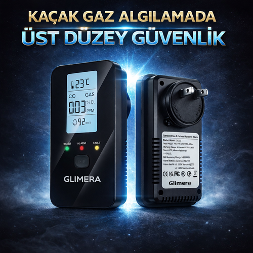 Glimera™ 4’ü 1 Arada CO ve Gaz Kaçağı Dedektörü (Sıcaklık & Nem Göstergeli)